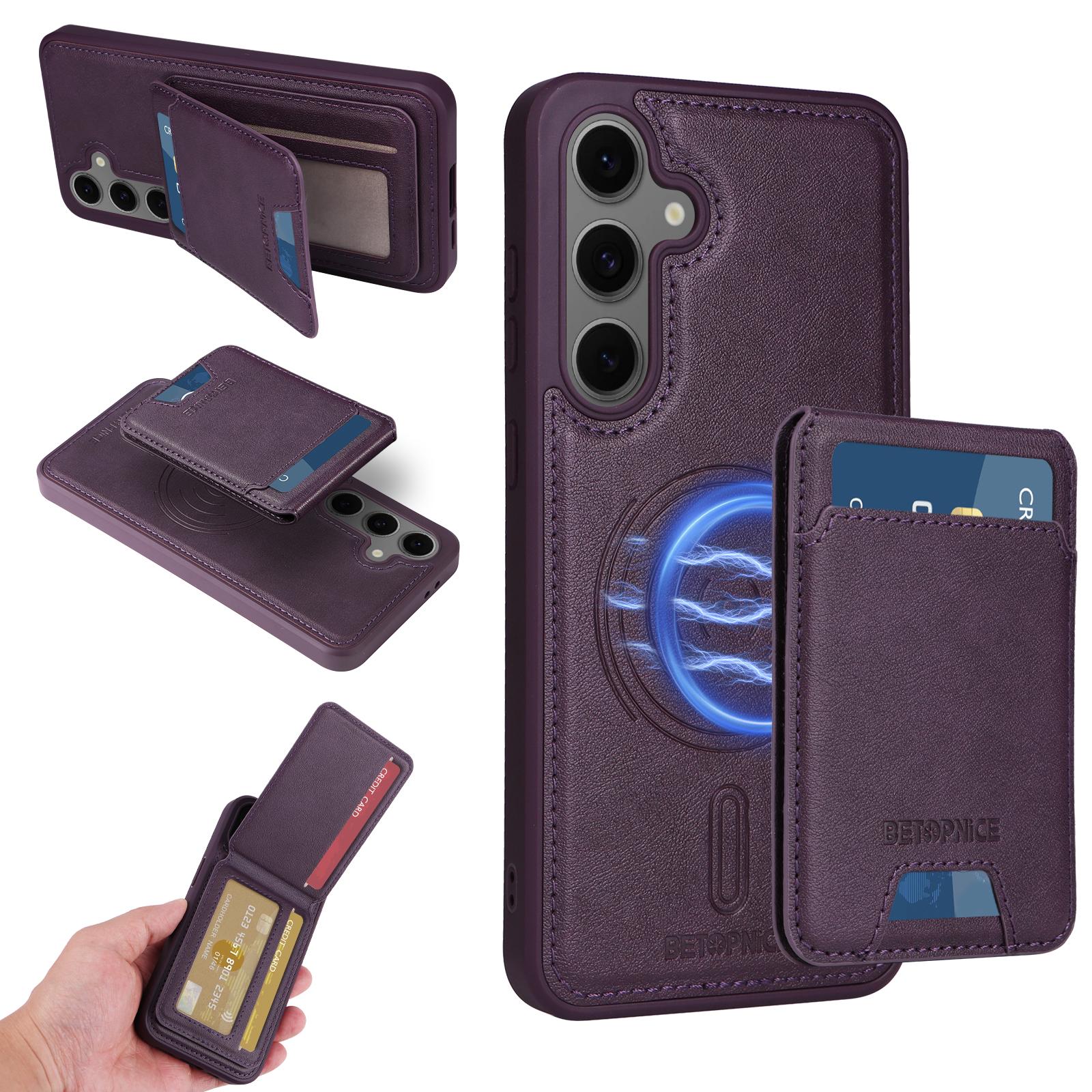 

For Samsung Galaxy S24 FE Magnetic Case BETOPNICE RFID Blocking Leather Phone Back Cover with Detachable Card Bag B