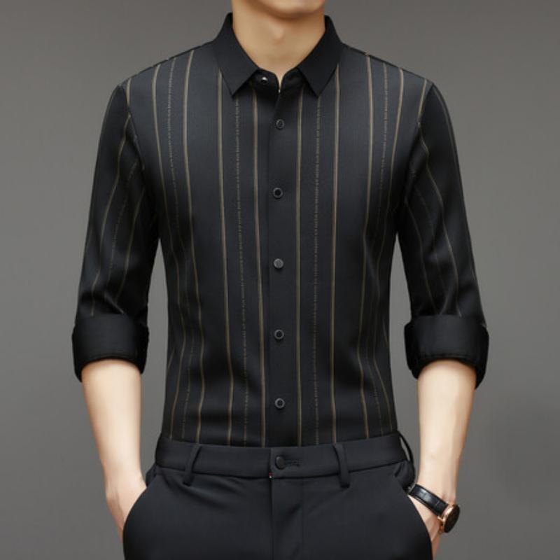 

Рубашка с длинным рукавом мужская весенняя корейская версия повседневный тренд молодежная деловая полосатая рубашка тонкая не требующая глажки 4XL