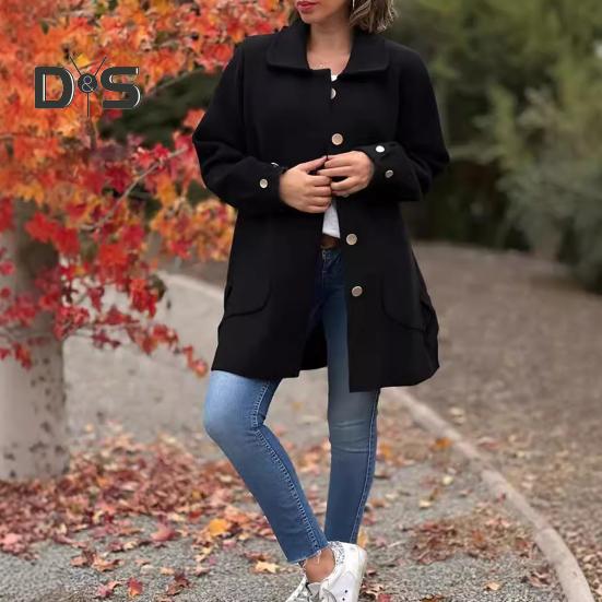 Осень-весна Женское пальто однобортное на пуговицах Свободный однотонный кардиган — фото 6