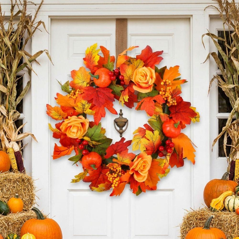 Autumn Maple Leaf Door Wreath Rustic Style Artificial Wreath Fall Wreath Farmhouse Decor