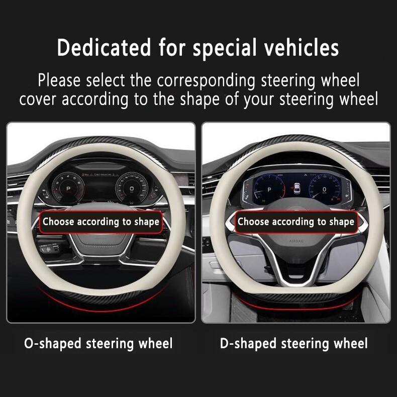 For Chevrolet 15" Carbon Fiber Car Steering Wheel Cover Black Genuine Leather