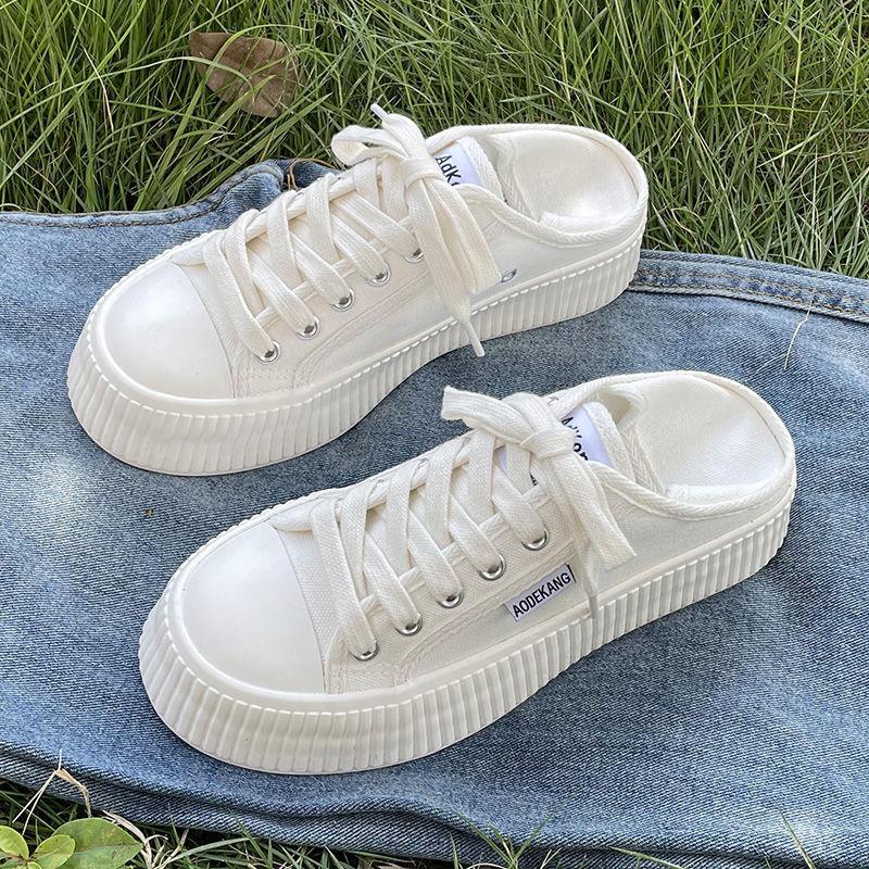 

One shoe and two white shoes for women in 2025 summer, thin thick-soled heightening canvas shoes, versatile student biscuit shoes 35