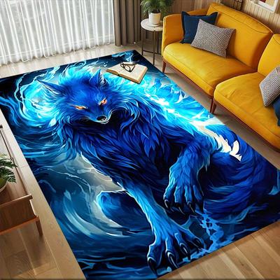 1pc Blue Wolf Spirit Themed Rug for Home Decor, Non-slip Office Carpet, Chair Mat, Outdoor Mat, Christmas and Halloween Gifts-0731034