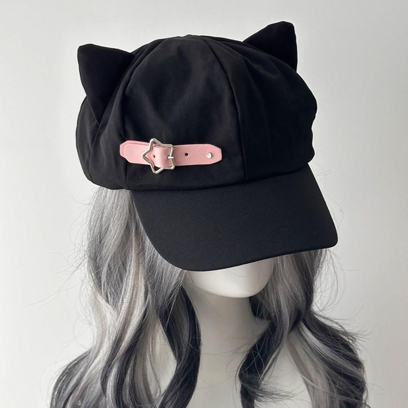 Women'S Cat'S Ears Harajuku Gothic Lolita Beret Y2K Girls' Steampunk Punk Zipper Handmade Sun Hat Cap