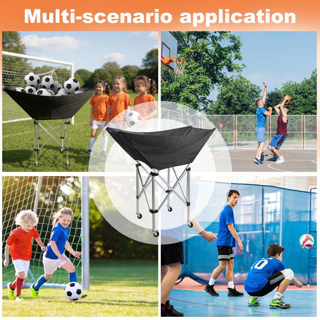 Volleyball Cart Collapsible Wheeled Volleyball Cart with Wheels Practical Sturdy Foldable Volleyball Ball Basket Cart with Bag