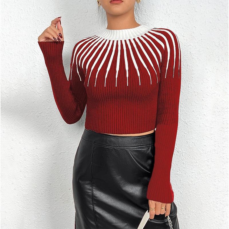 

Весна Осень многоцветная Базовая Футболка Модный Пуловер Круглый Вырез Облегающий Скинни Вязаный Топ Длинный Рукав Женский Повседневный Свитер XL