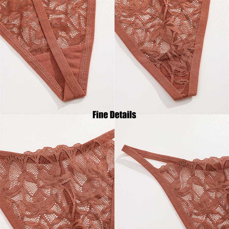 FINETOO Lace Thong For Women Sexy T-back Panty Solid Color Lingerie Floral Underwear