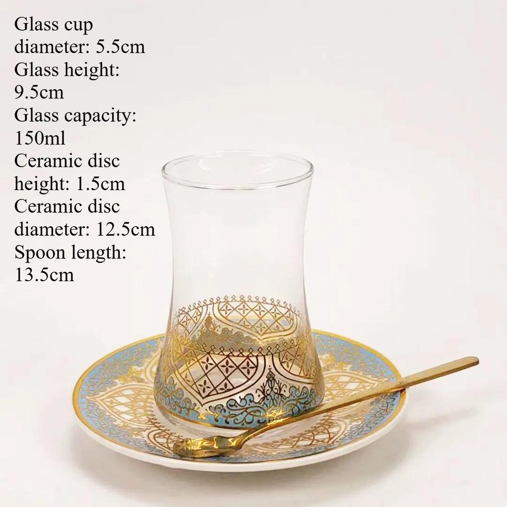Ensemble de Tasses à Thé Soucoupes avec Cuillère Tasse à Café Verre Romantique Exotique Tasse à Thé Bleu Or Décoration de Cuisine Boisson
