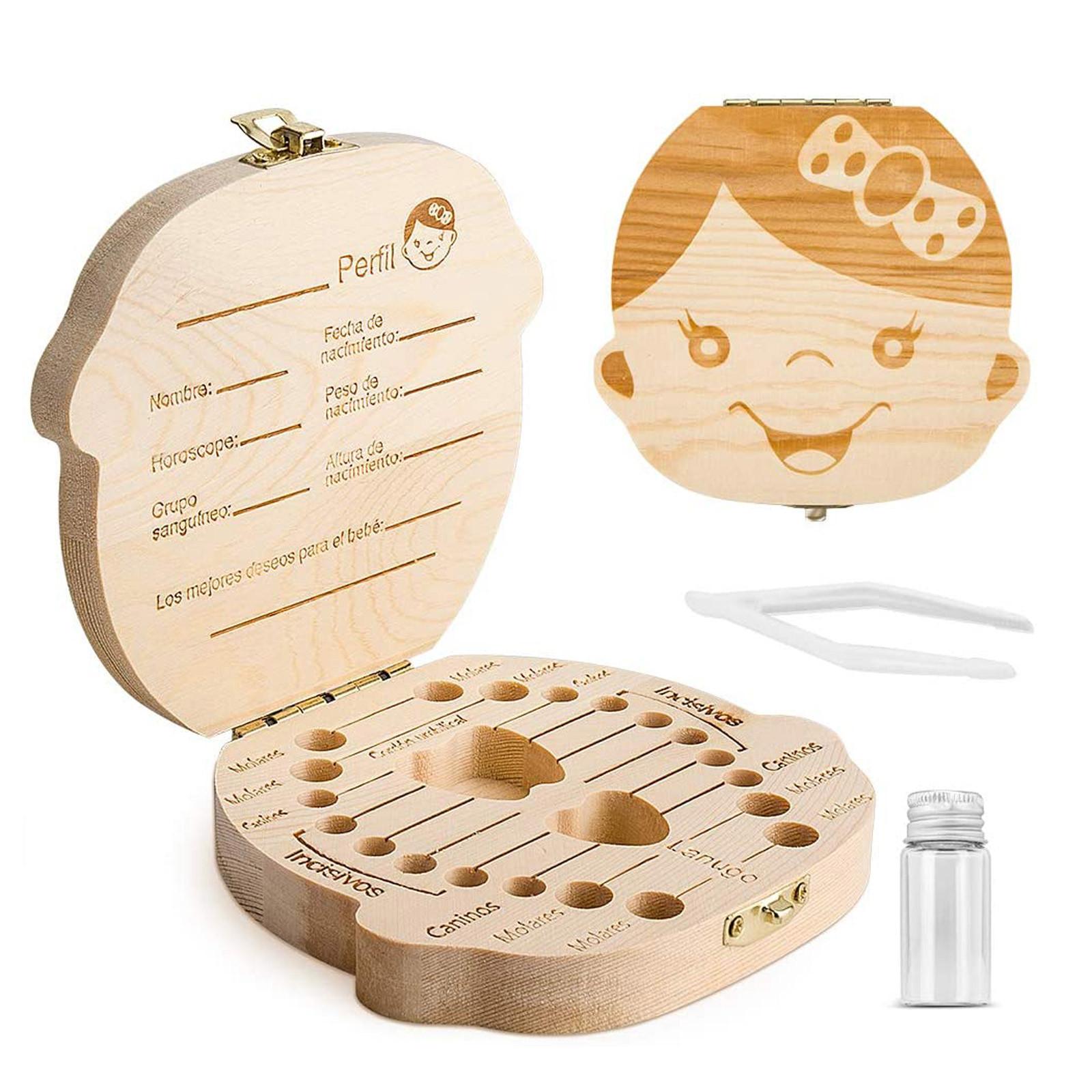 

(SU)Коробка для хранения зубов для мальчиков и девочек, подарок для детей, сувенир, накопление дерева One size