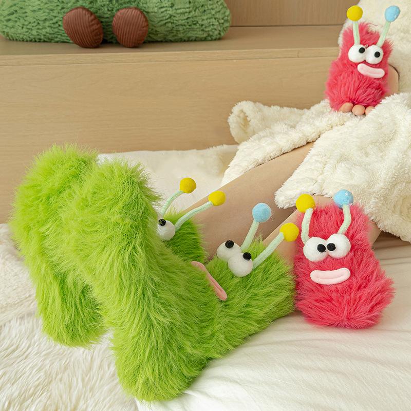 Winter Big Mouth Monster Design Warm Candy Colors Funny Lounge Sock Plush One Size Comfortable Furry Socks Gift Multi-color