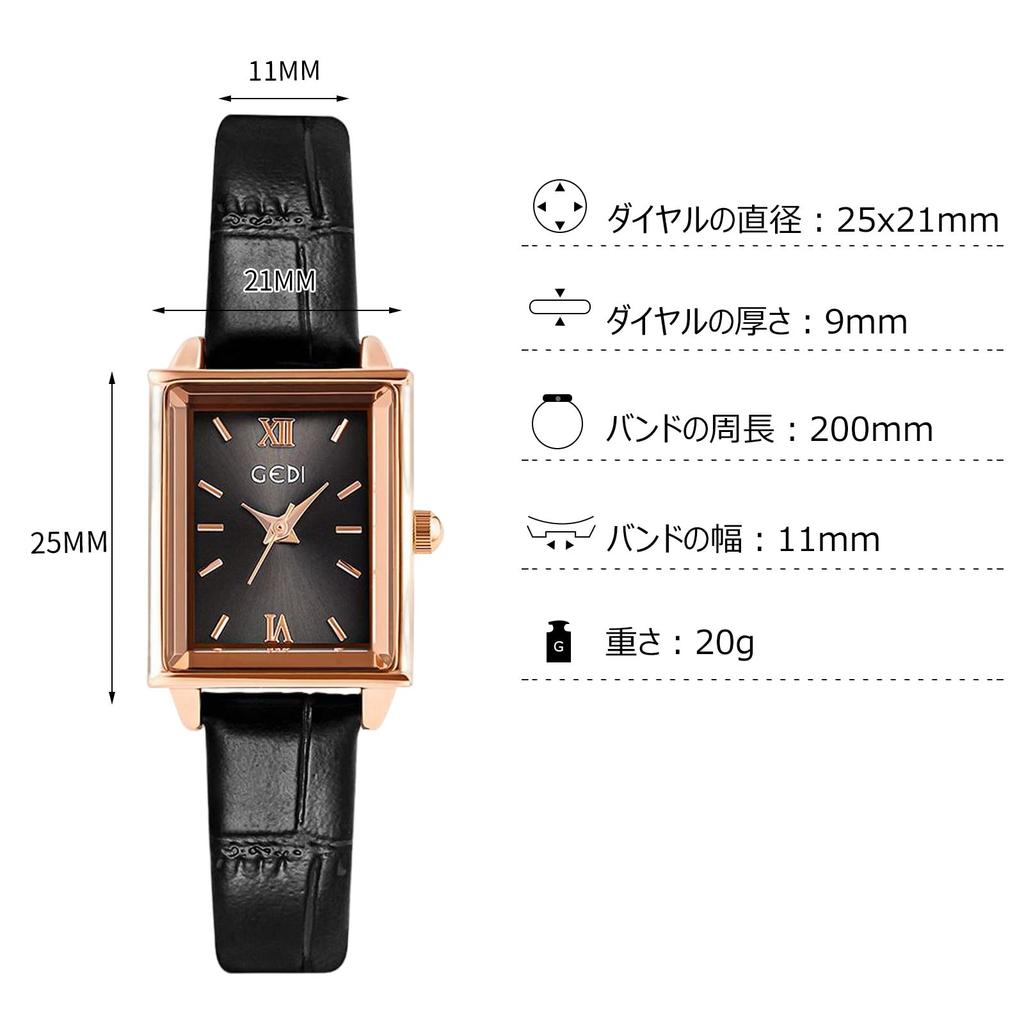 RORIOS Women's Watch, Popular, Lightweight, Square Analog, Japanese Movement, Stylish, Waterproof Quartz Watch with Leather Band, Casual Style,