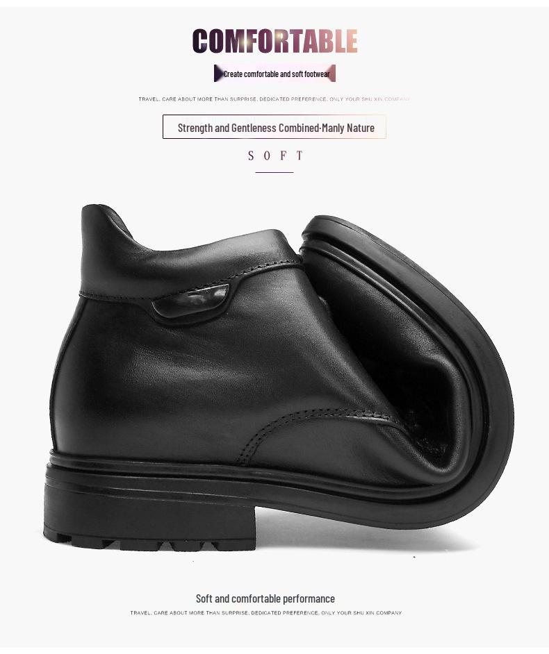 Men's High-Top Cowhide Boots - Autumn/Winter Casual Leather Shoes, Warm Velvet-Lined, Large Size