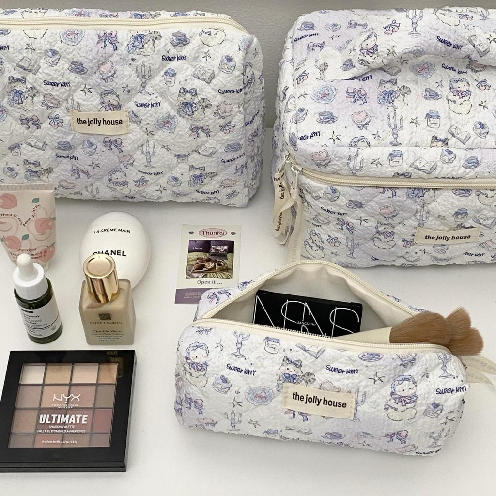 Korean-Style Large Capacity Bow Makeup Bag - Portable Travel Cosmetic Storage for Girls