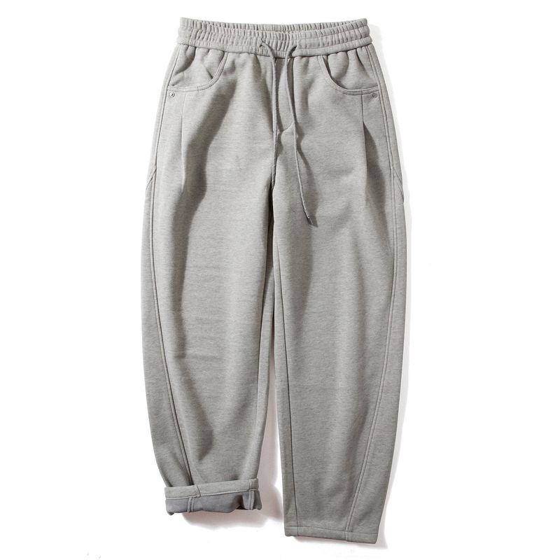Fleece-Lined Warm Casual Pants for Men, Winter Thick Loose Wide-Leg Long Pants with Drawstring, Relaxed Lazy Style Straight-Leg Sweatpants