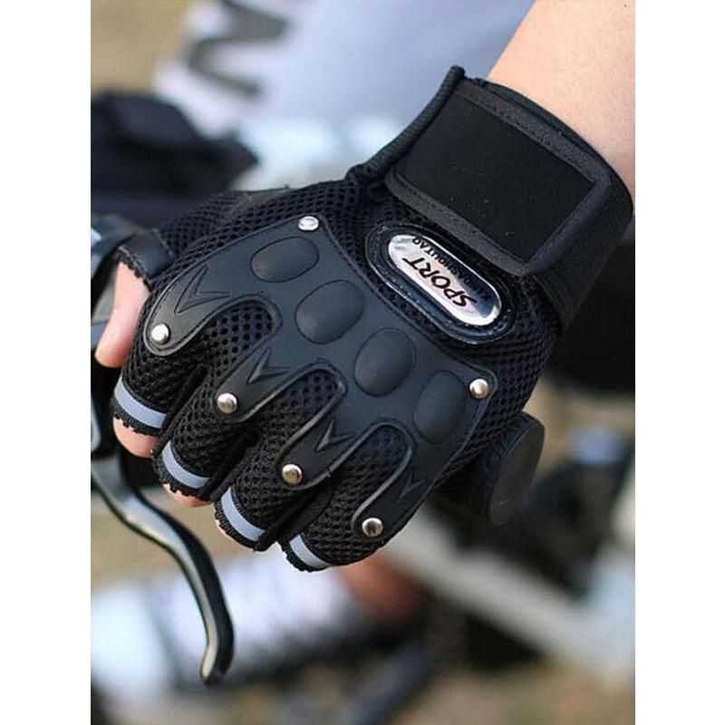 

1 пара дышащих мотоциклетных перчаток без пальцев с нашивками букв и отделкой шипами one-size чёрный