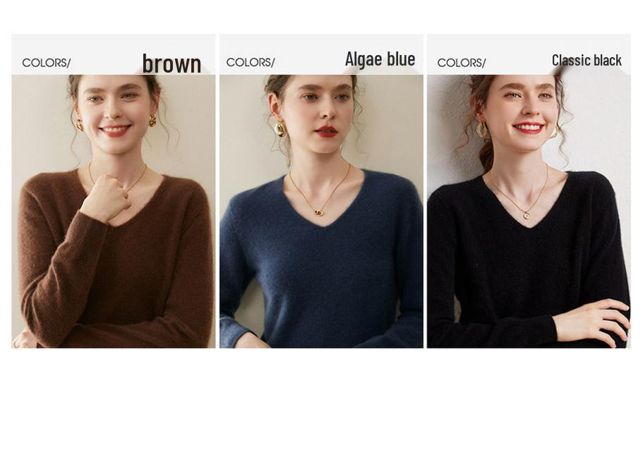 Women's 100% Pure Cashmere V-Neck Sweater - Autumn/Winter Knit Base Layer.