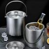 ChuanYue Gold Stainless Steel Double Layer Ice Bucket with Lid and Handle - 304 Internet Famous Beer Chiller
