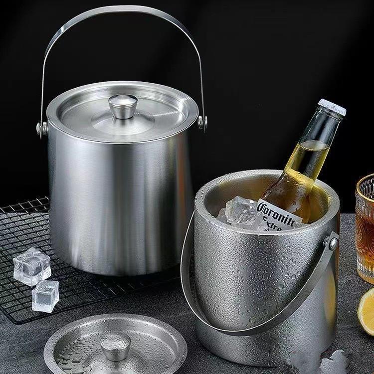 ChuanYue Gold Stainless Steel Double Layer Ice Bucket with Lid and Handle - 304 Internet Famous Beer Chiller