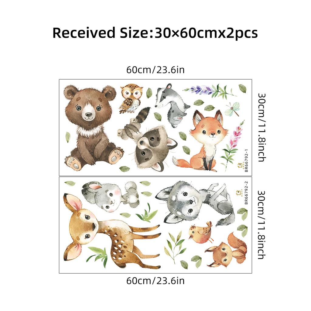 2PCS Cartoon Cute Brown Bear Deer Rabbit Animal Wall Stickers for Bedroom Living Room Nursery Decoration Wall Decals