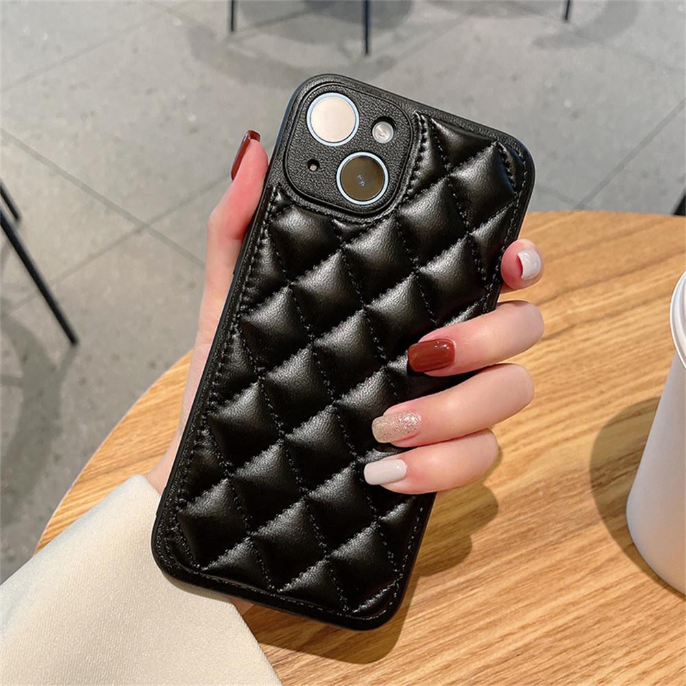 

Для iPhone 15 Чохол Ромбоподібна прошивка ПУ шкіра+ТПУ Протиударний чохол для телефону Black