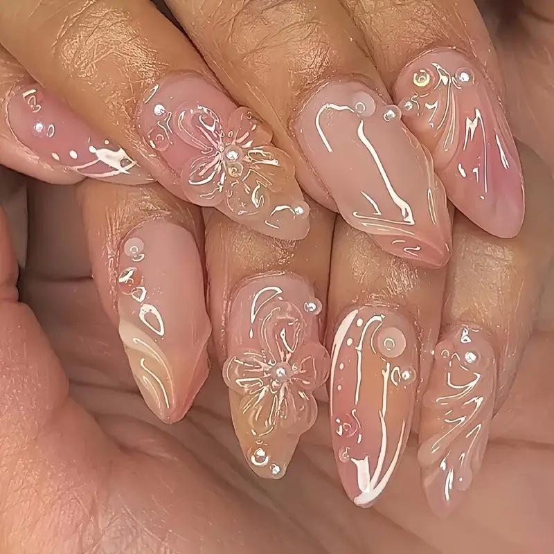 Mandelförmiger Nagellack 3D Dreidimensional Reines Verlangen Blume Schmetterling Abnehmbarer Falscher Nagel Fertigprodukt