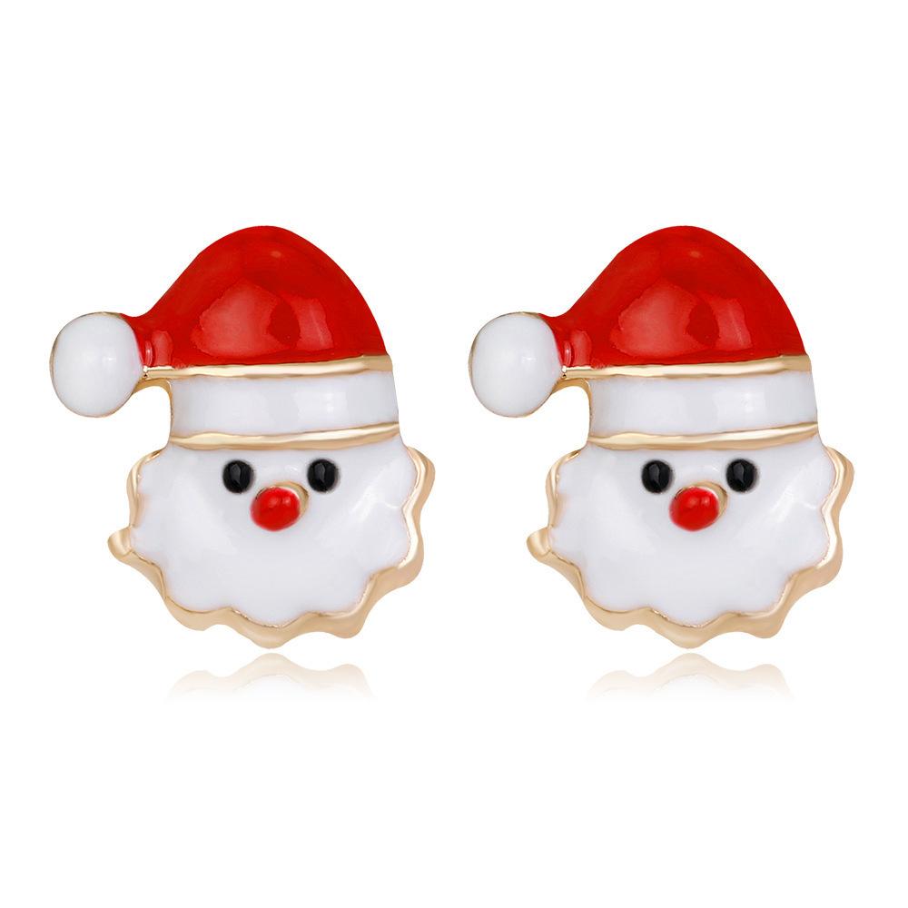 

Simple Enamel Red Riding Hood Santa Claus Stud Earrings for Women Unique Wedding Zircon Christmas Girl Valentine s Day Gift