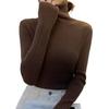 Women Sweater Turtleneck Long Sleeve Slim Fit Knitting Tops Solid Color Soft Elastic Fabric