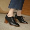 Fashion Comfortable Genuine Leather Women's Ankle Boots Elegant Square Toe Thick Heels Pumps Party Lace-up Shoes Woman 2024 New