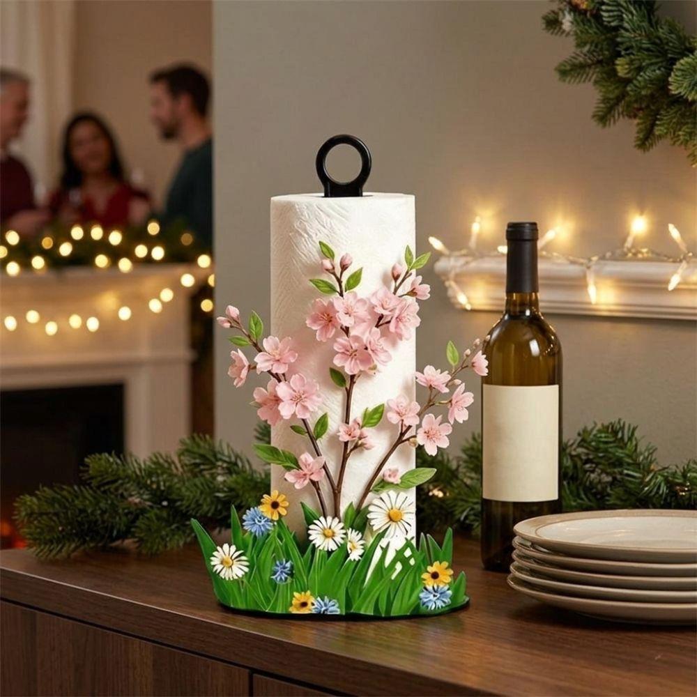 Acrylic Wood Base Christmas Paper Towel Holder Santa Claus Floral Towel Stand Christmas Home Decor