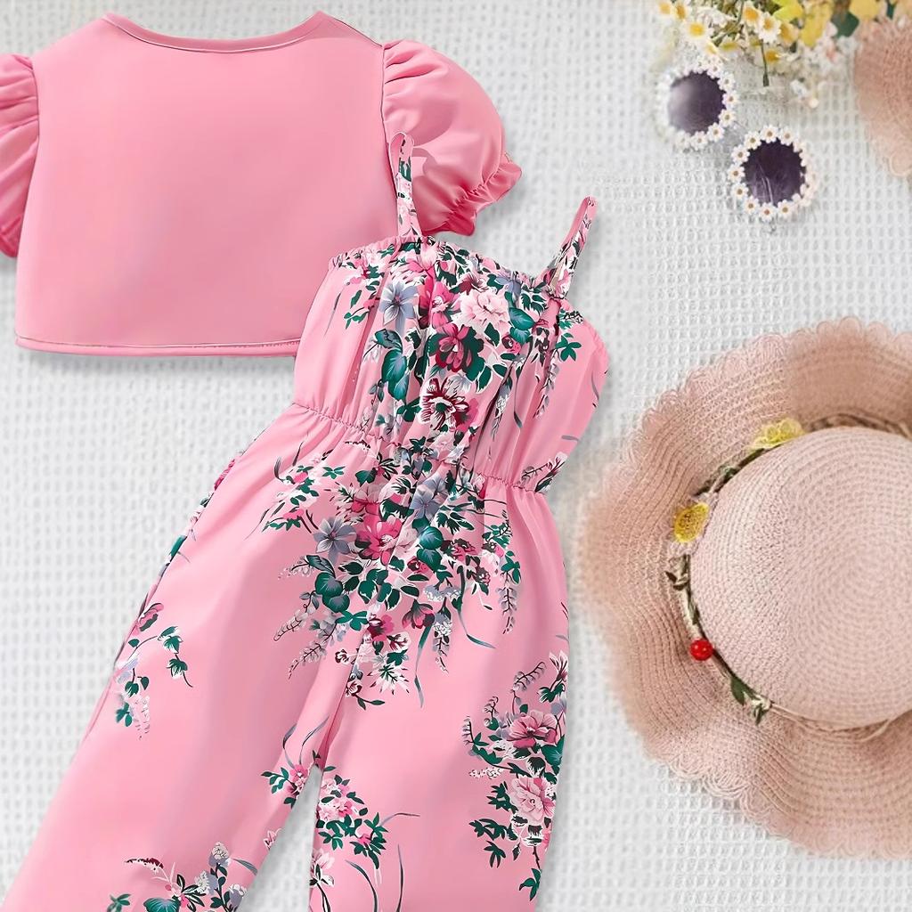 Floral Print Romper Suit for Girls Casual Fashion Suit for Children