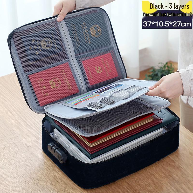 Large Capacity Multifunctional Lockable Document Bag for Family and Passport Storage