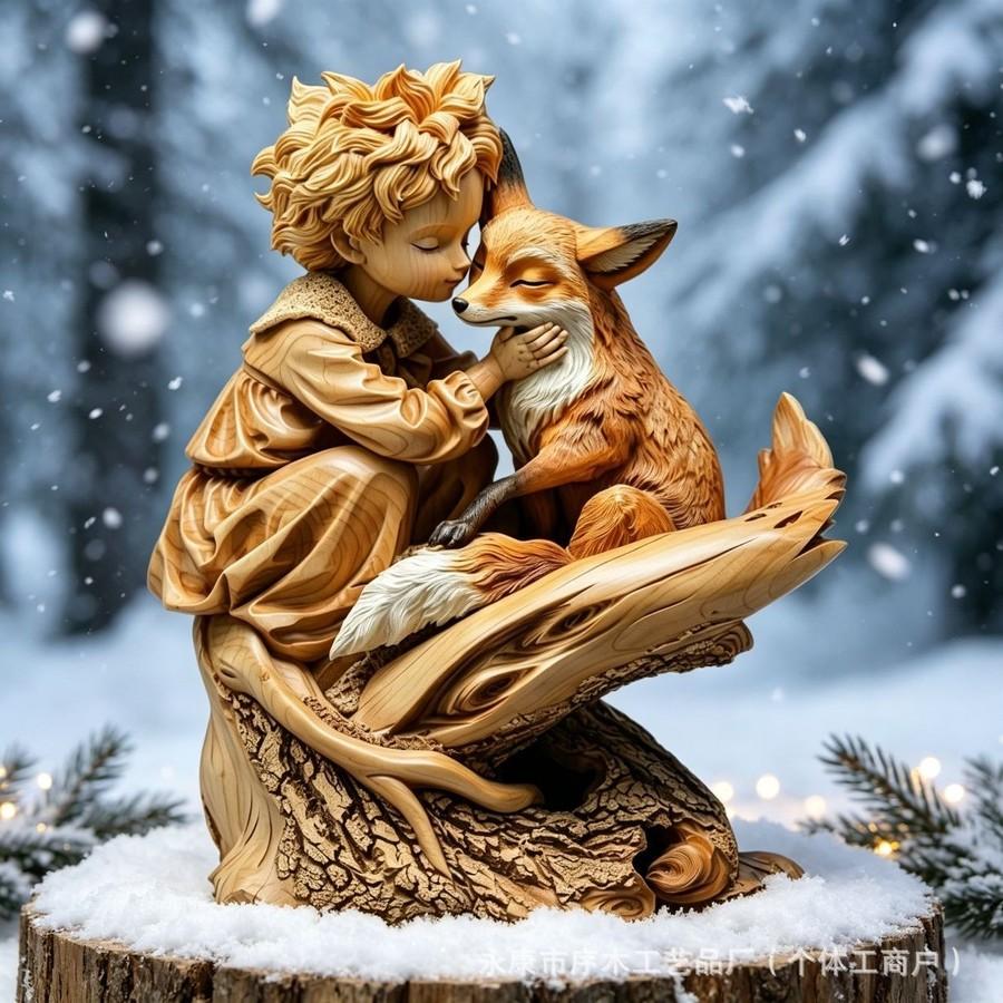 The Little Prince Fox Wooden Flat Decorative Item Fairytale Home Decor Christmas Craft Desktop Ornament
