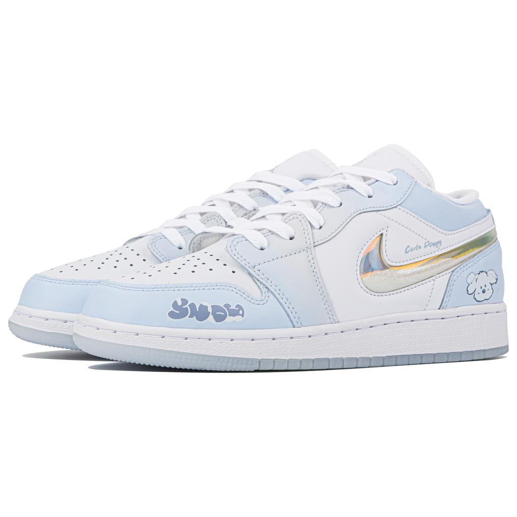 Jordan Air Jordan 1 Low top Vintage Basketball Shoes GS White Blue FQ9112-100(Team4-)