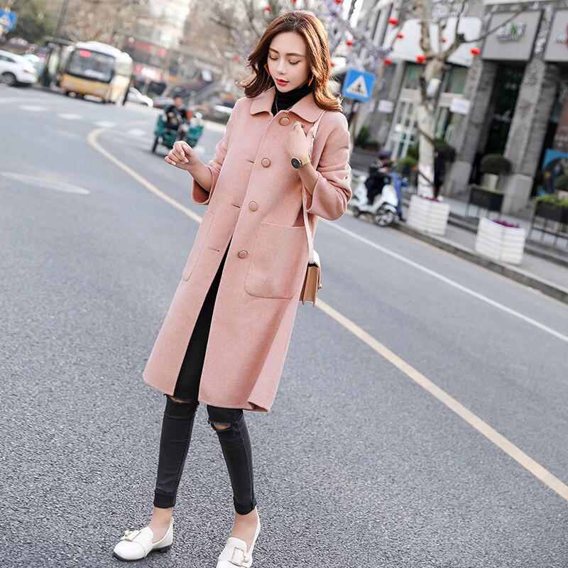 Woolen Coat Causal Long Solid O-Neck Single Breasted Loose Plus Size Jackets Woolen Coat Causal Long Solid O-Neck Single Breasted Loose Plus Size Jackets