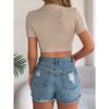 QICED Spring and Summer Casual Twisted Short-sleeved Knitted Sweater, Vacation Short Navel Top for Women's Wear