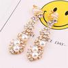 Long Pearl Bijou Earrings 1 Pair Silver 2 Pieces Left and Right Set Zirconia Crystal Ear Clip Charm Rhinestone / (color) CP158/SP