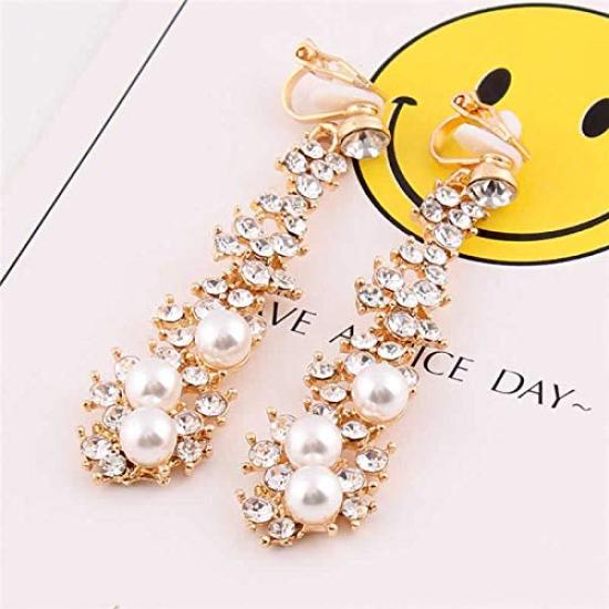Long Pearl Bijou Earrings 1 Pair Silver 2 Pieces Left and Right Set Zirconia Crystal Ear Clip Charm Rhinestone / (color) CP158/SP