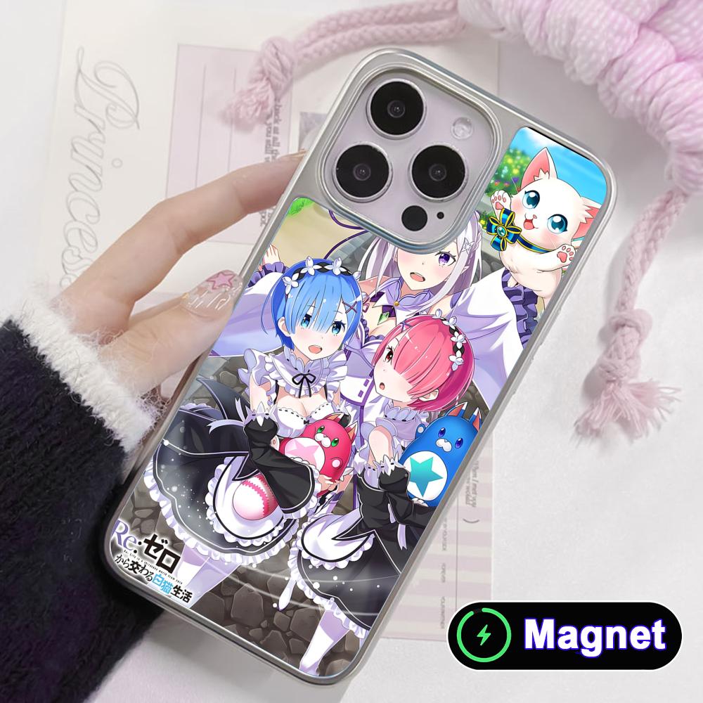 ReZero Rem Ram Silver Plating Magsafe Mobile Phone Case for iPhone 17 16 15 14 13 12 11 Air Pro Max Plus Colorful Cover