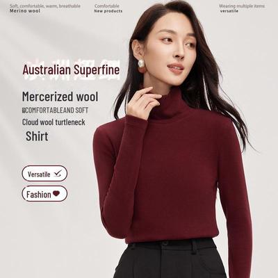 Meiyabi Women's Wool Turtleneck, Piled Collar Warm Slim-fit Long-Sleeve Korean-Style Top
