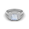 6MM Cushion Natural Moonstone 925 Sterling Silver Solitaire with Accent Women Ring
