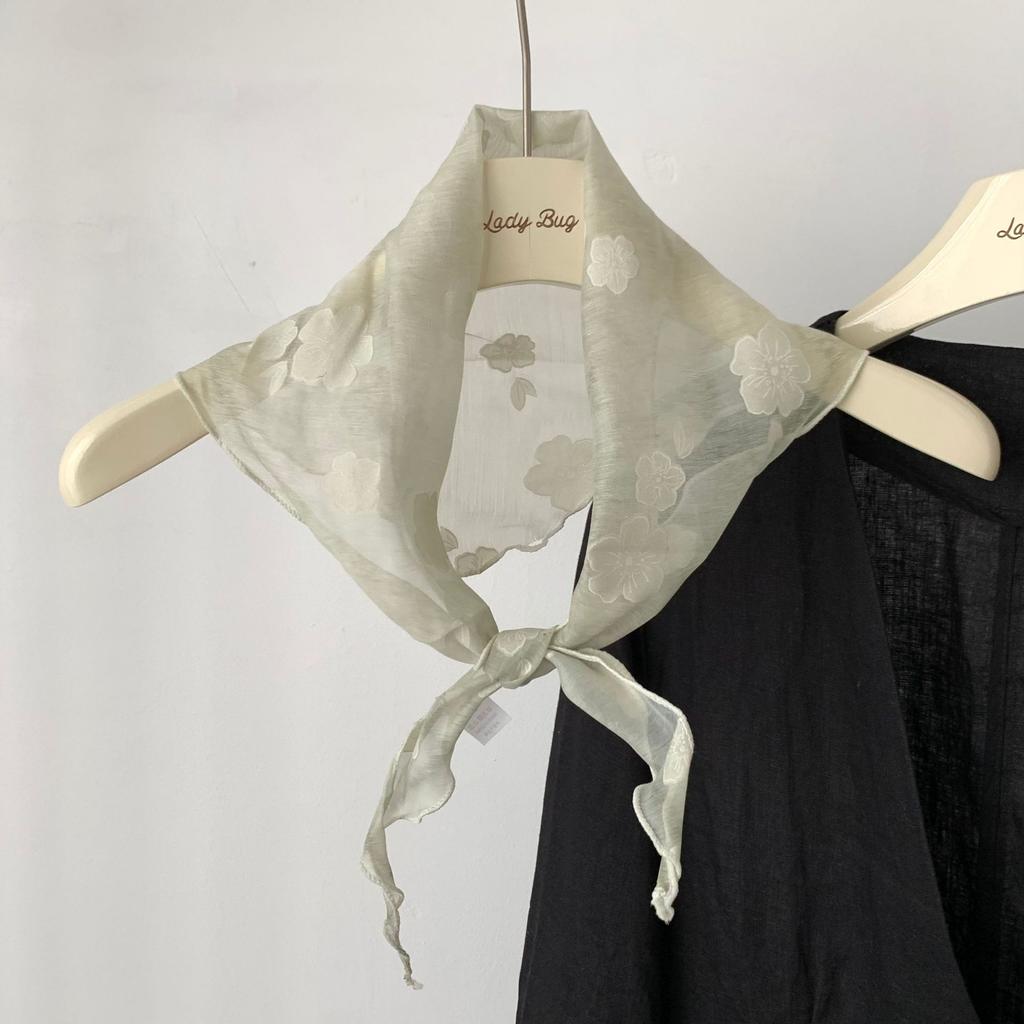 Korean Ins Girly Feeling Fresh Small Flower Printing Triangle Scarf Silk Headscarf Waist Seal Spring and Autumn Fashion Trend