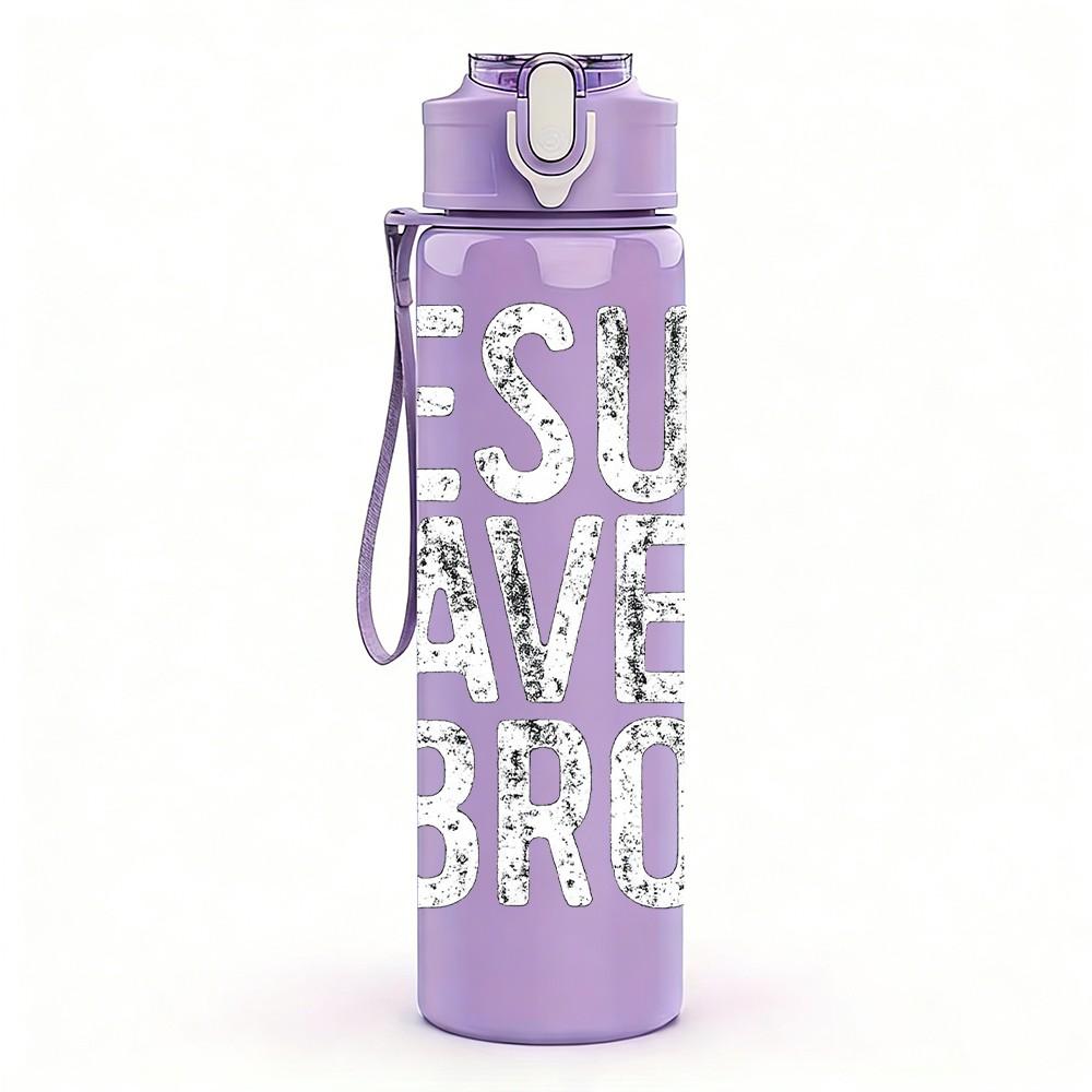 1PC Jesus Saves Bro Religious Text Print 750ml Color Plastic Sports Water Bottle Leakproof Flip Straw Lid Suitable for Sports Office Home Use