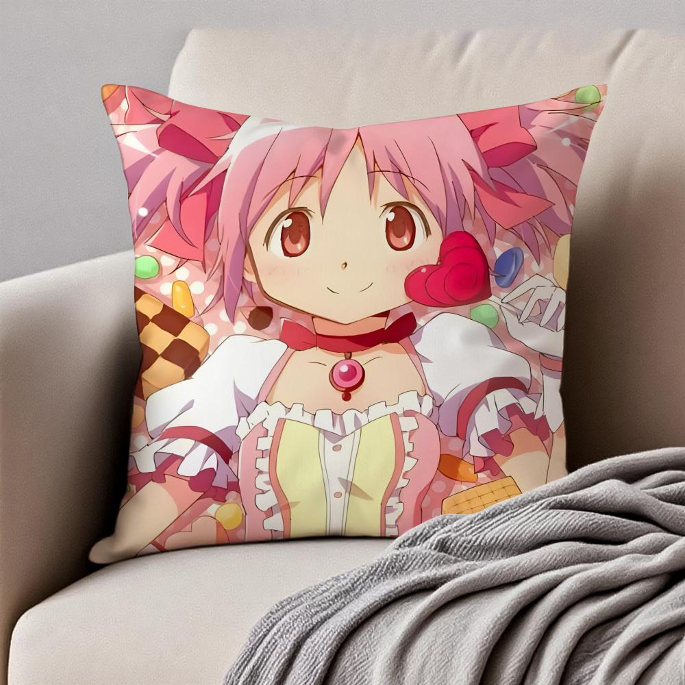 Cute Japanese Anime PPuella Magi Madoka Magica Cushion Cover Pillowcase Antidustmite Invisible Zipper Short Plush Sofa Cushion