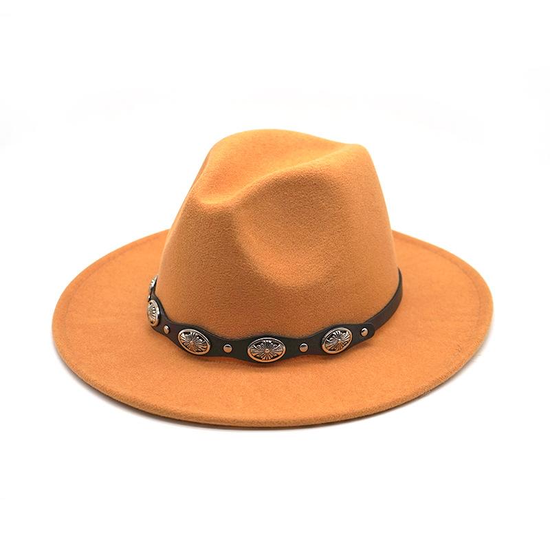 Rivet Flower Belt Soft Felt Hat Solid Color Woolen British Style Gentleman'S Top Hat Sun Protection Shade Jazz Hat