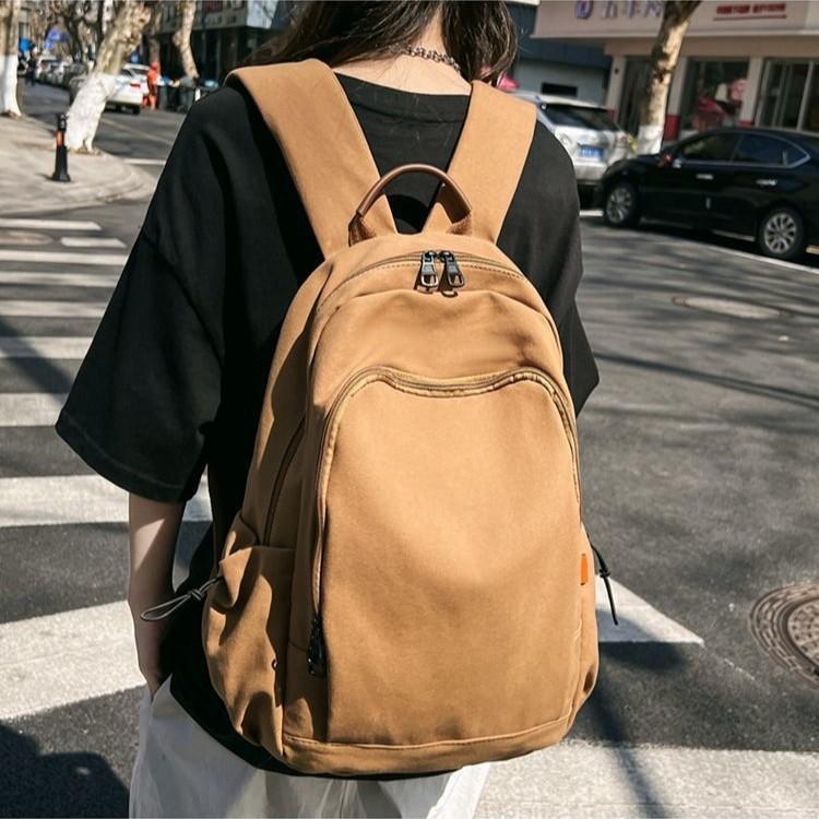 Schoolbag New Korean Version Solid Color Backpack Versatile Large Capacity Schoolbag Female College Student Leisure Travel Outdoor Backpack Men and 