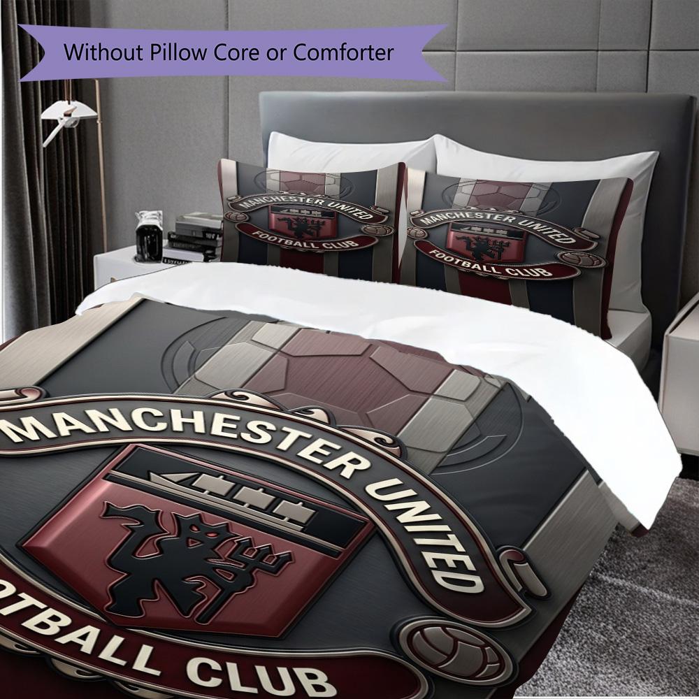 Manchester Emblem Three-piece set (1 * duvet cover + 2 * pillowcase, without core) 2D Flat Duvet cover and pillowcase Bedding set Soft and comfortable