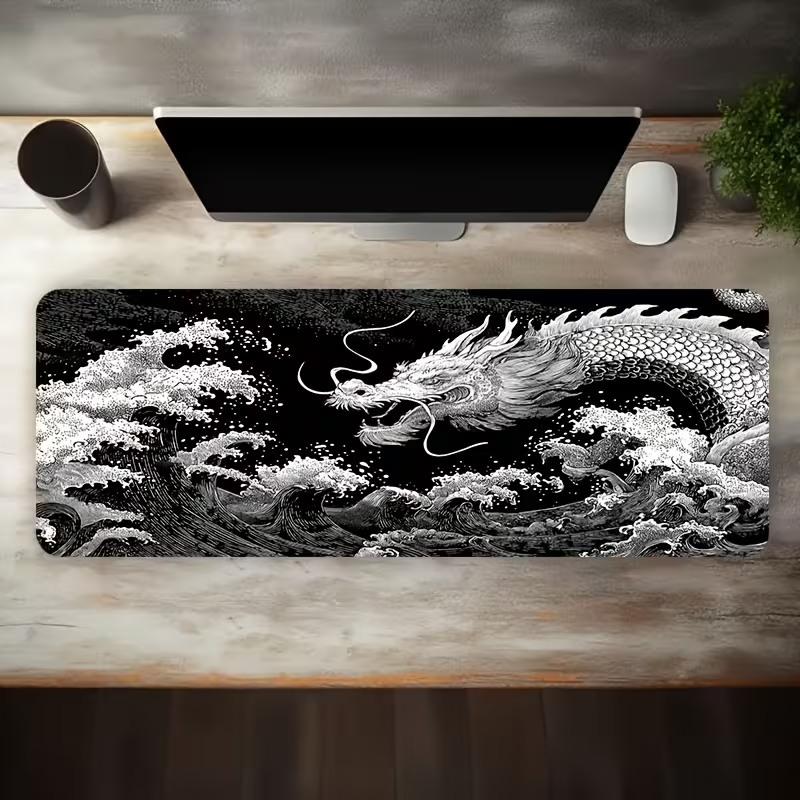 Fantasy Black Dragon Large Desk Mat Antislip Rubber Mousepad For Esport Gaming Room Pc Keyboard Workstation Desktop Decor