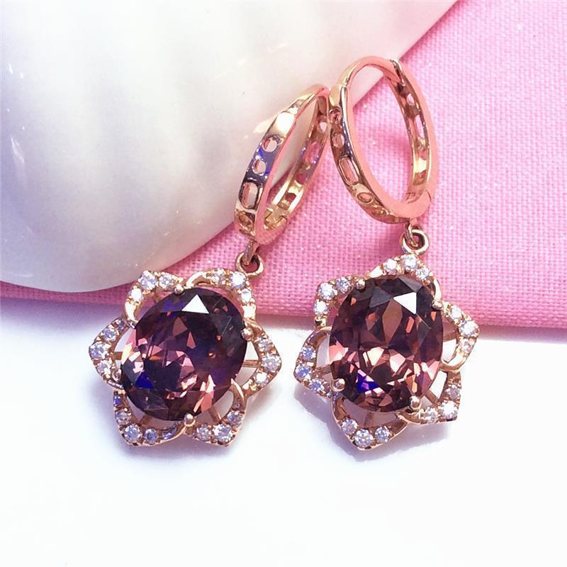 Purple Gold Square Earrings With Redstone Geometric Earrings Rose Gold Plated Sweet Jewelry Women