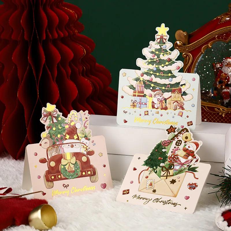 New Christmas Greeting Card Kids Mini 3D Birthday Cake Postcards Gifts Friend Family Blessing for New Year Merry Xmas Decoration
