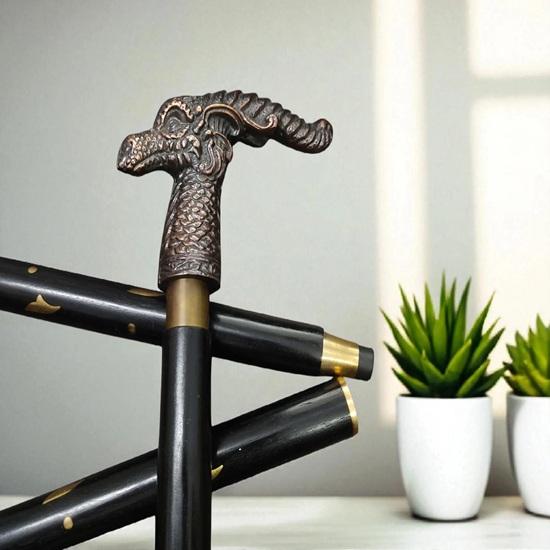 91.44 Cm Dragon Head Walking Cane Handcrafted Wood Cane with Bronze Handle Gift for Him, Her, Father, Mother, Grandmother, Grandfather